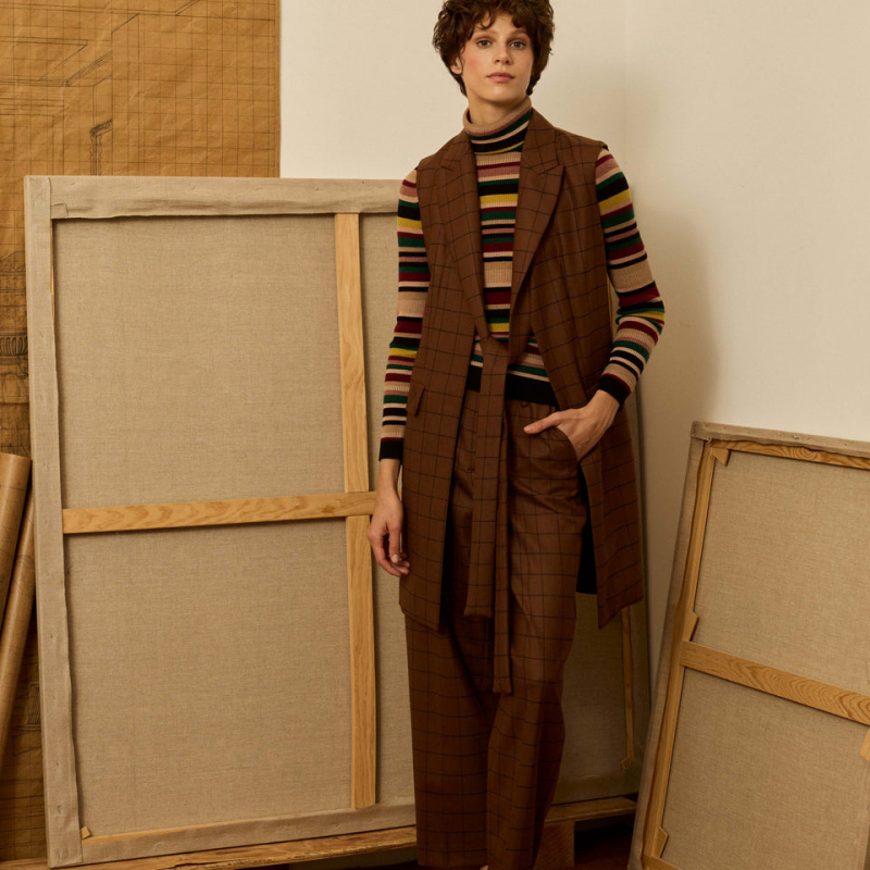 Chaleco de cuadros marrón