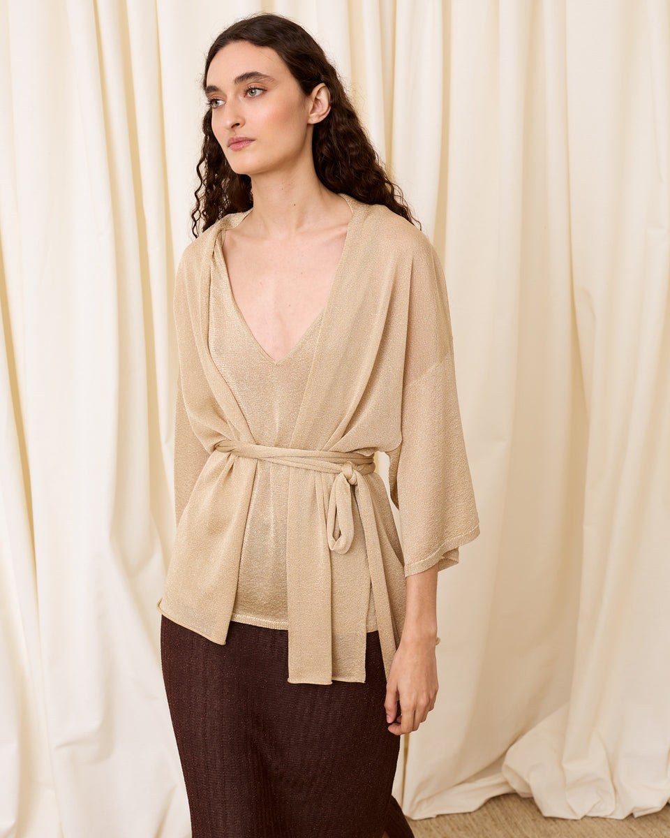 Top lurex escote pico dorado - Imagen 4