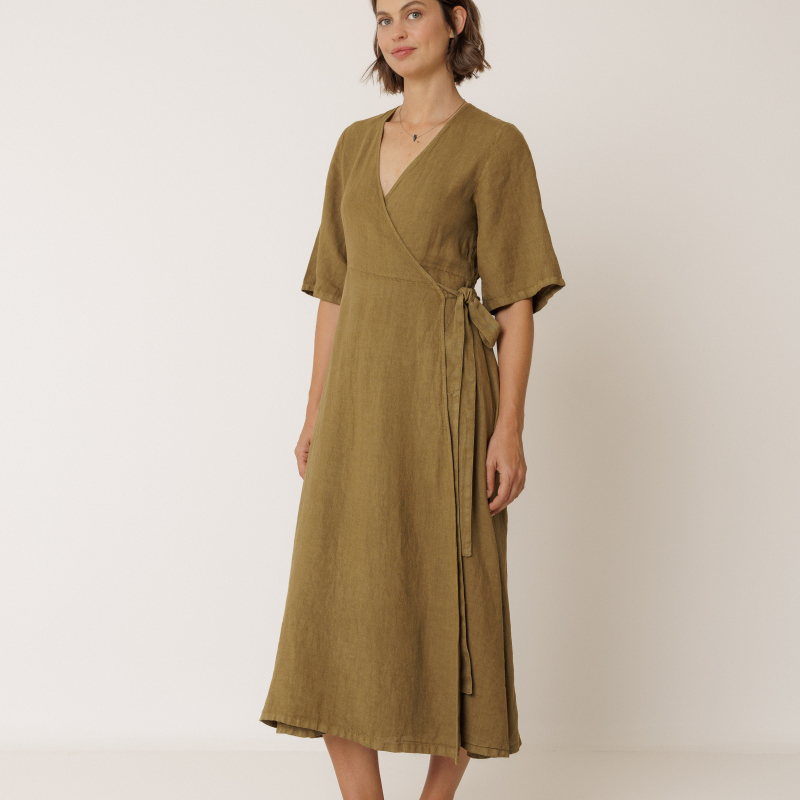 Vestido cruzado lino