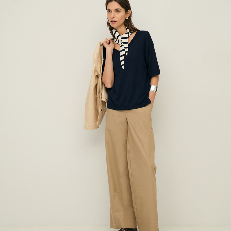 Pantalón wide leg popelin