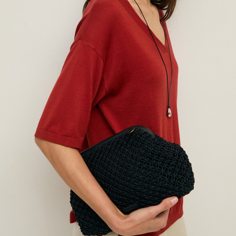 Bolso de crochet asa de piel