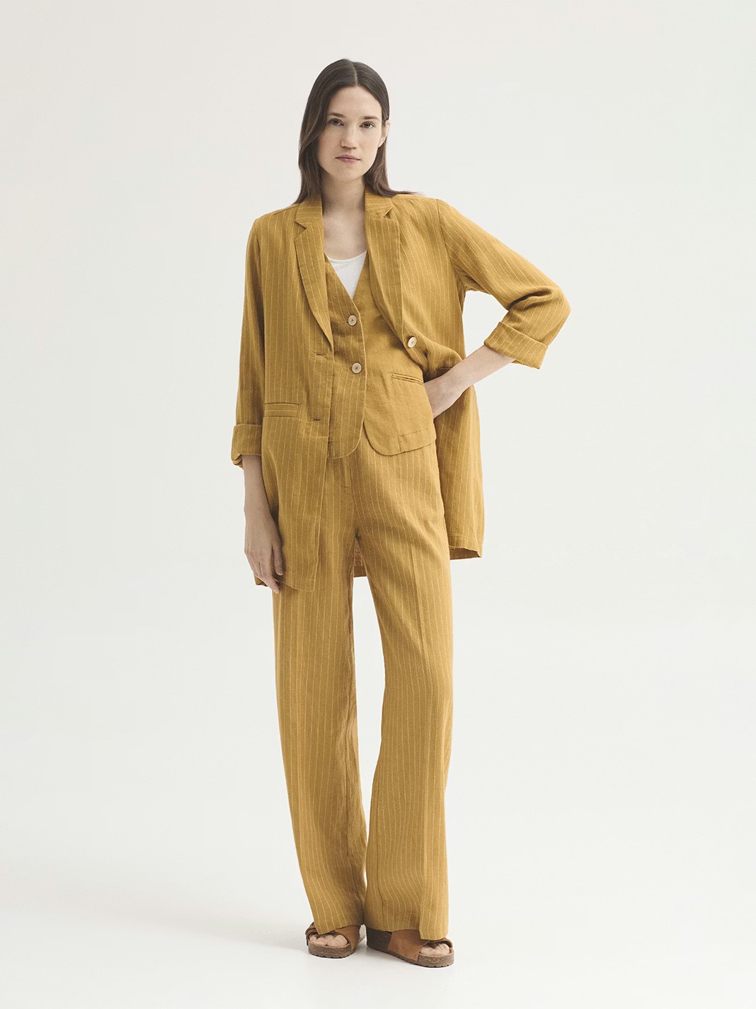Pantalón lino ralla