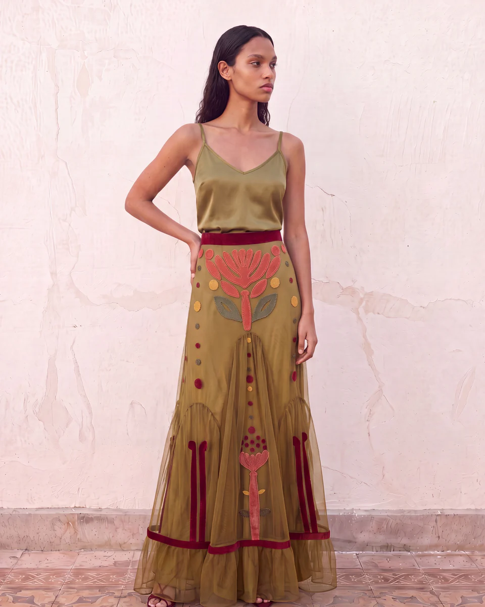 Blusa verde de tul bordado - Imagen 4