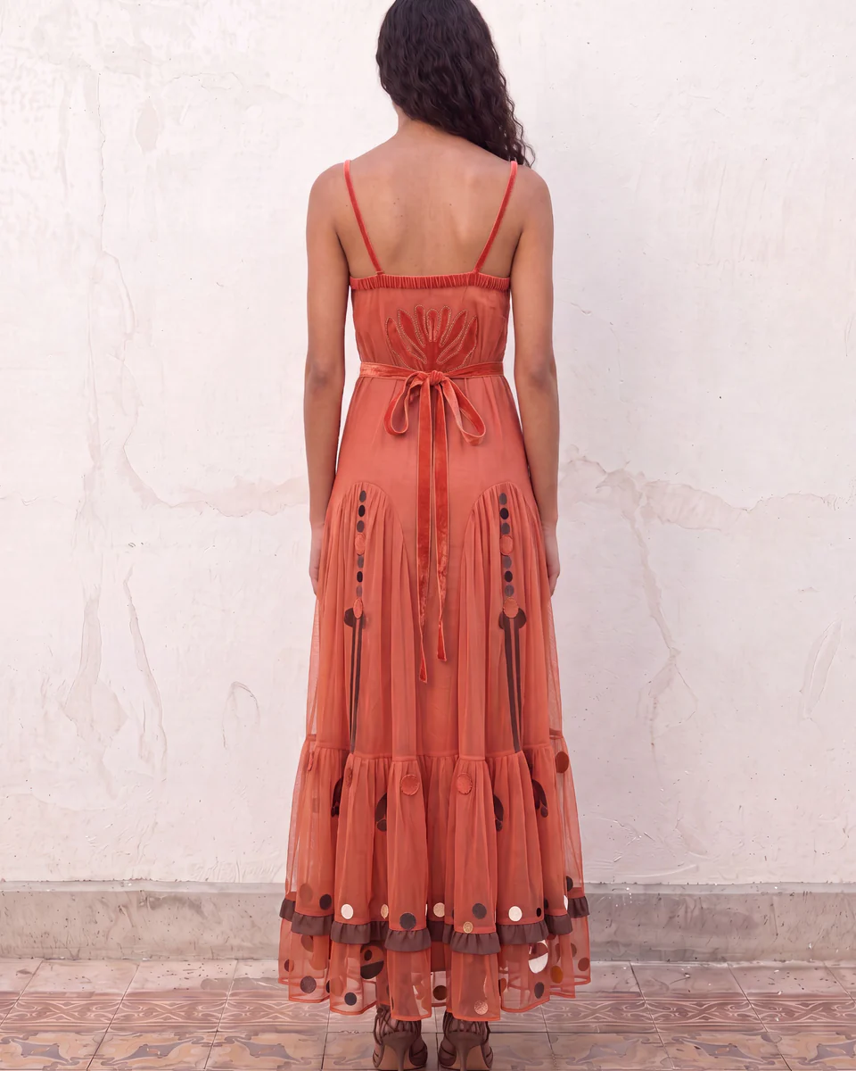 Vestido de tul bordado coral - Imagen 4