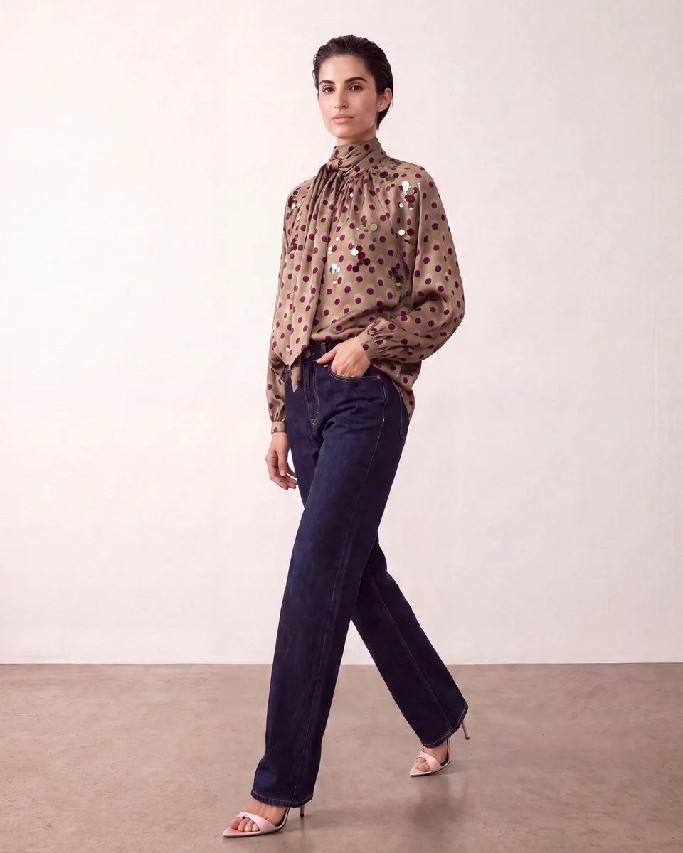 Blusa verde lunares con lentejuelas - Imagen 5