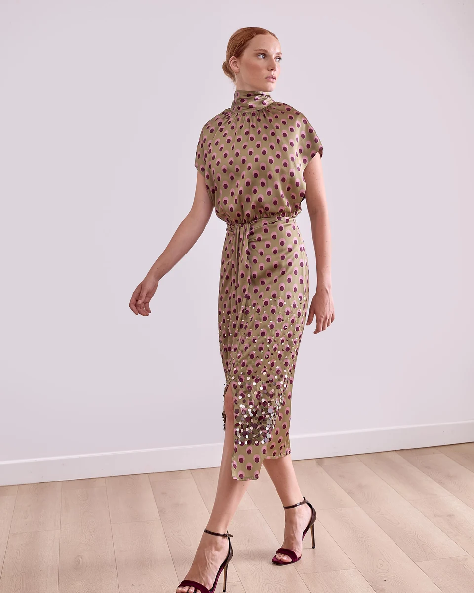 Vestido verde lunares con lentejuelas - Imagen 3